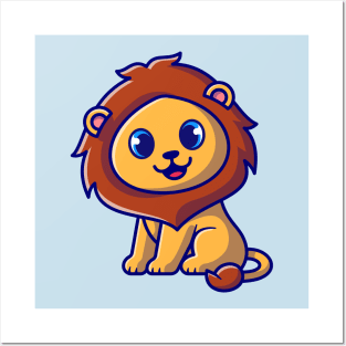 Cute Baby Lion Sitting Cartoon Posters and Art